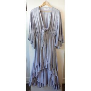 Sundress Womens Medium Metallic Ruffle Hi Low Boho Bell Sleeve Sequin Dress